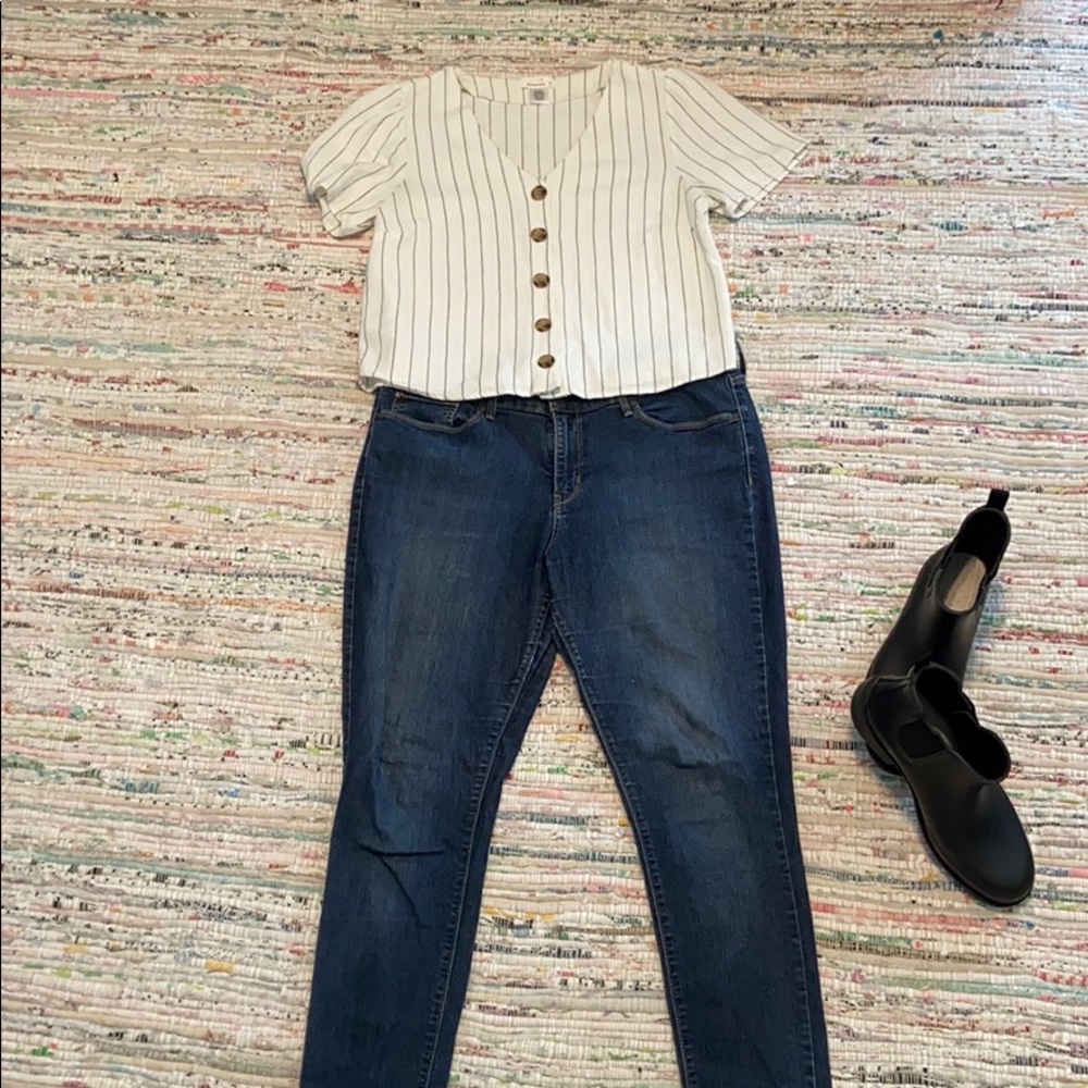 Pinstripe button-up blouse